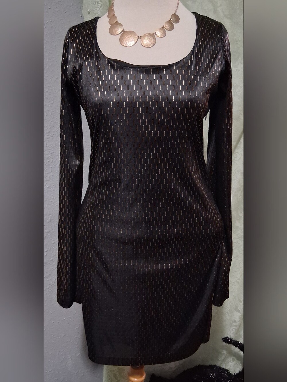Y2K- Wet Seal Black Mini Dress with Gold Pinstripe